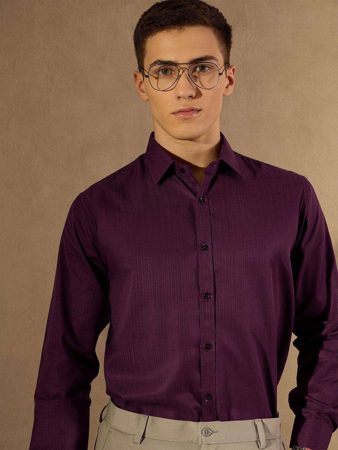 DENNISON Men Smart Spread Collar Textured Party Shirt