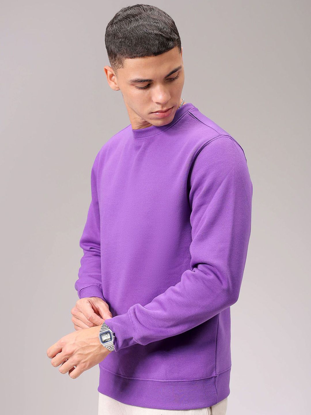 The Indian Garage Co Men Purple Round Neck Long Sleeves Pullover Sweatshirt