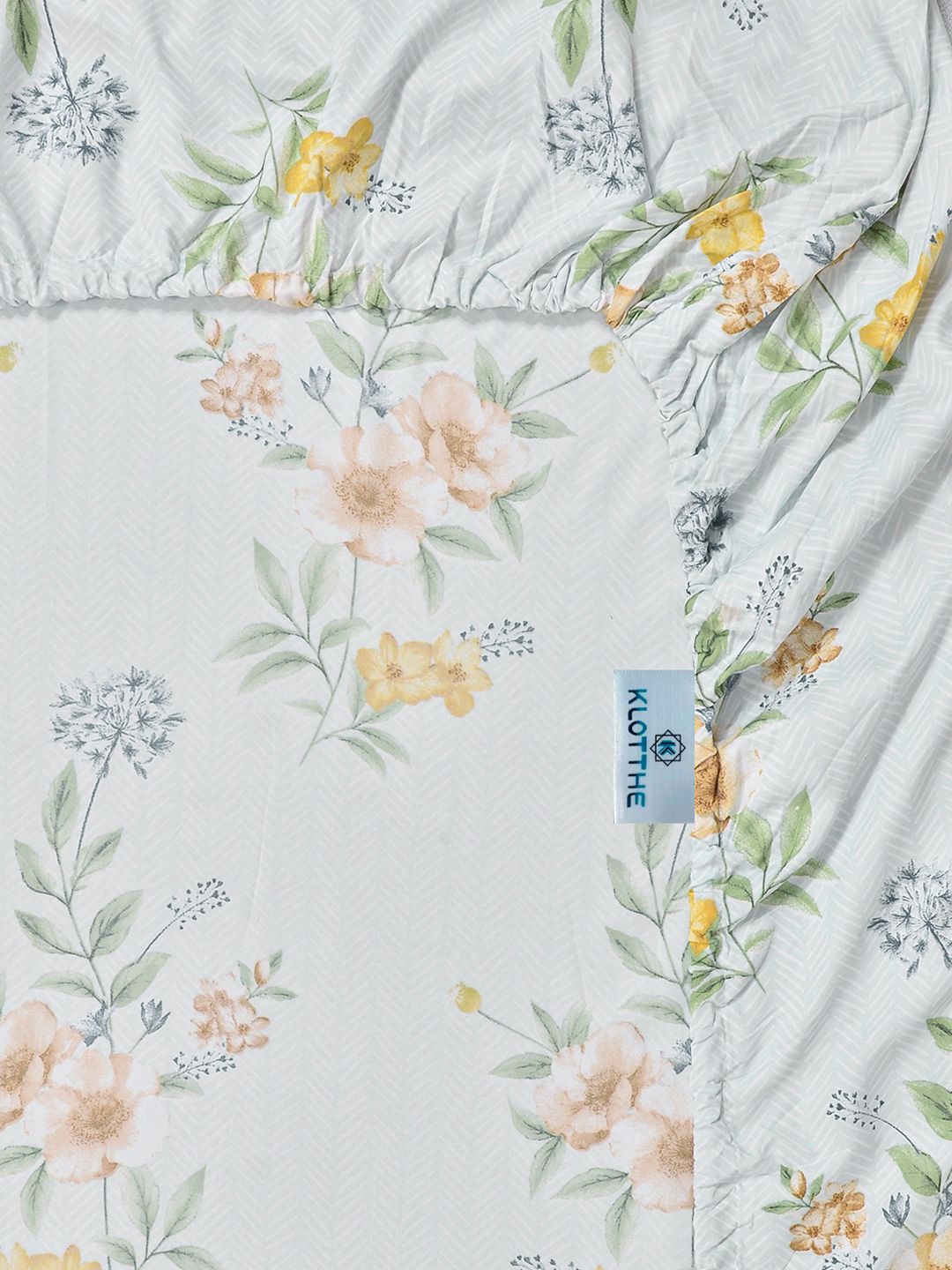 KLOTTHE Polycotton Floral Fitted 300 GSM Double Cadar dengan 2 Sarung Bantal