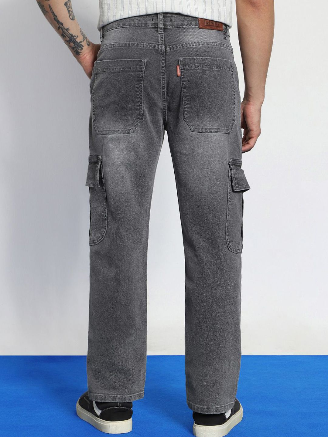 Urbano Fashion Men's Light Grey Regular Fit Washed Cargo Jeans With 6 Pockets Stretchable