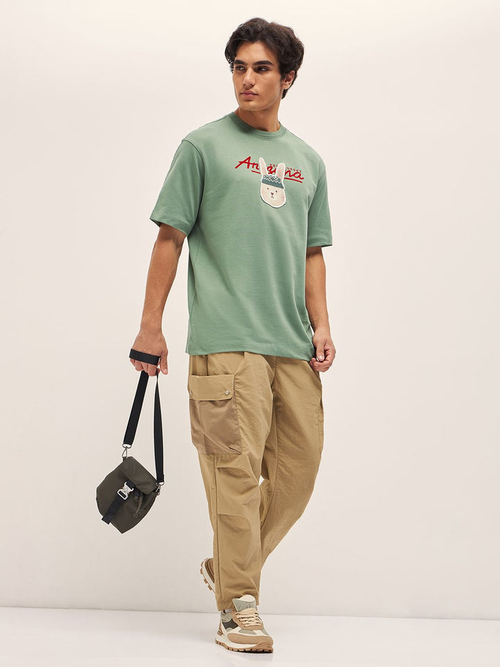 THE BEAR HOUSE Men Graphic Printed Round Neck Pure Cotton Oversized T-shirt