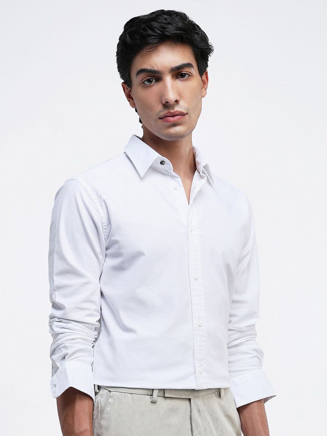 RARE RABBIT Men Comfort Spread Collar Solid Cotton Formal Shirt