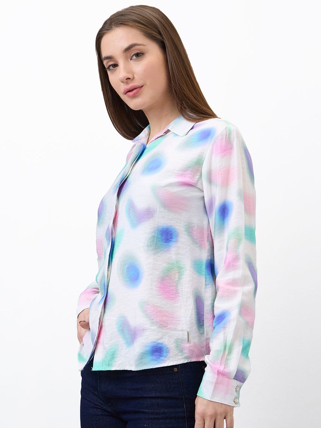 SPYKAR Women Spread Collar Abstract Printed Casual Shirt