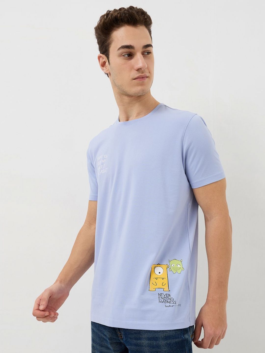 SPYKAR Men Typography Printed Round Neck Cotton Slim Fit T-shirt