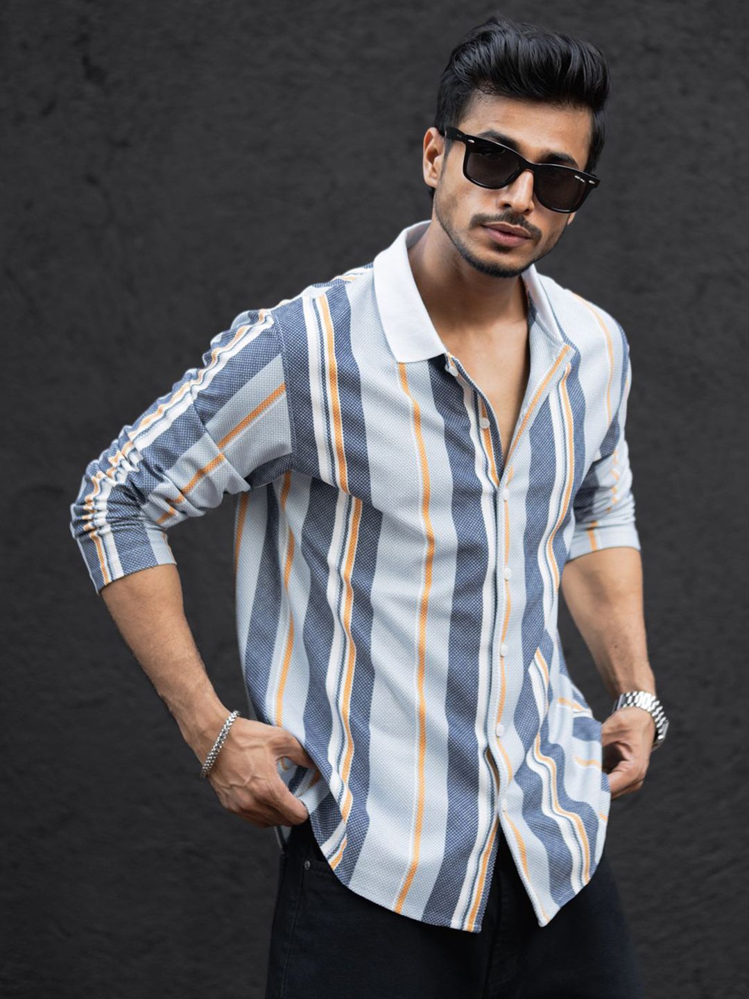 Powerlook Men Striped Polo Collar T-shirt