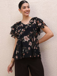 Antheaa Women Floral Printed Flared Sleeve Empire Top