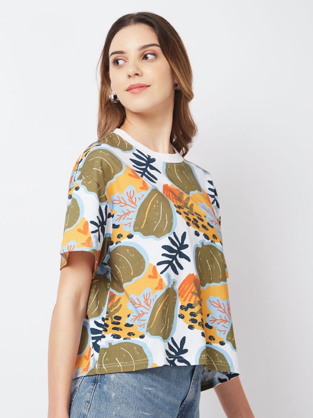 SPYKAR Women Floral Printed Round Neck Cotton Oversized T-shirt