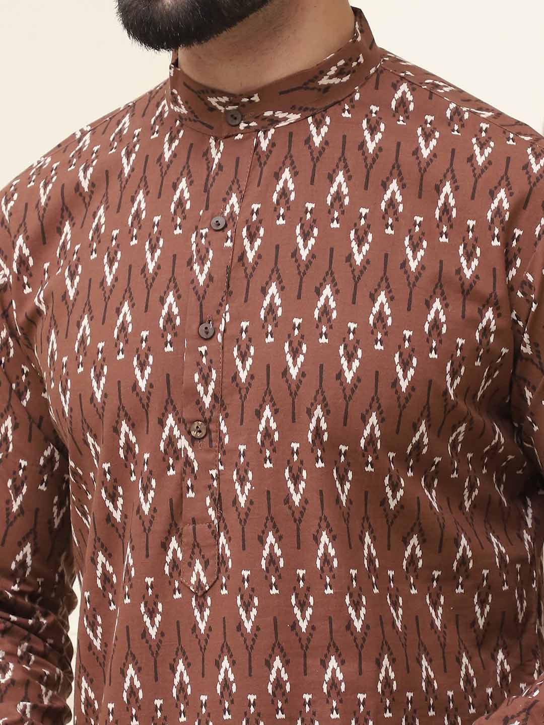 SOJANYA Motif Etnik Bercetak Kolar Jalur Biasa Kapas Tulen Kurta Lurus