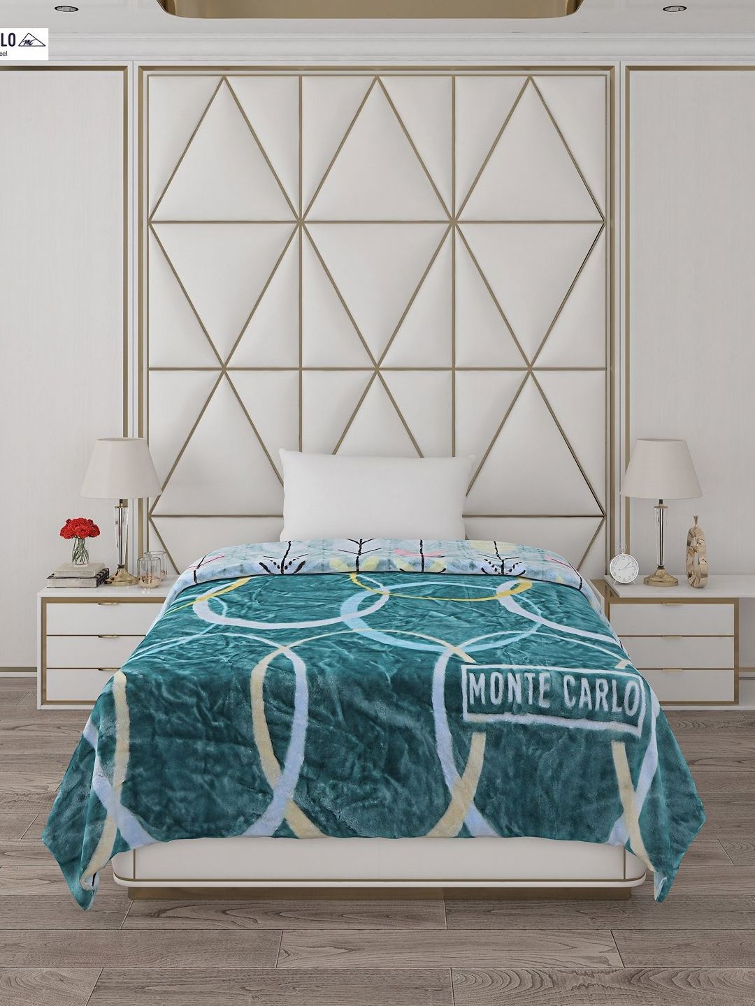 Monte Carlo Blue & Teal Abstract Mild Winter 500 GSM Single Bed Blanket
