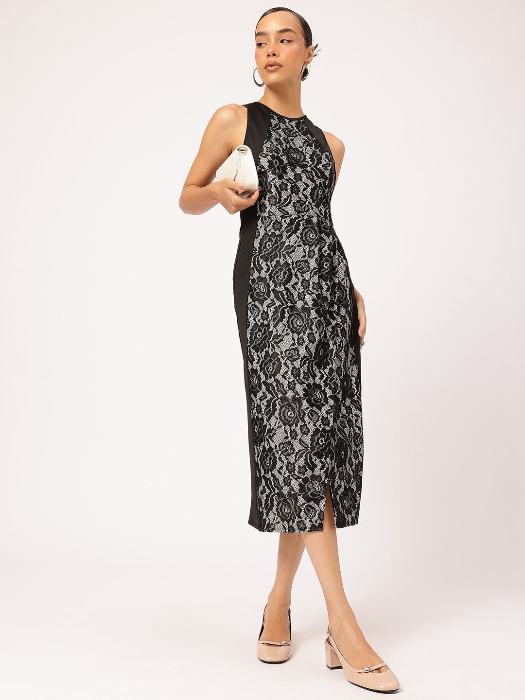 DressBerry Lace Sheath Midi Dress With Slit