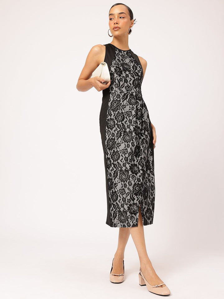 DressBerry Lace Sheath Midi Dress With Slit