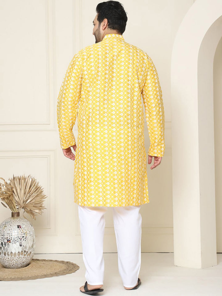 SOJANYA PLUS Floral Embroidered Thread Work Silk Cotton Straight Kurta with Pyjamas