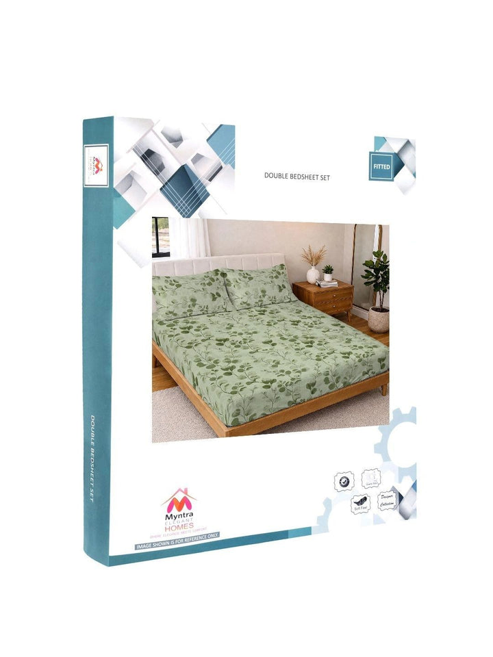 Myntra Elegant Homes Green Floral 300 TC King Cadar dengan 2 Sarung Bantal
