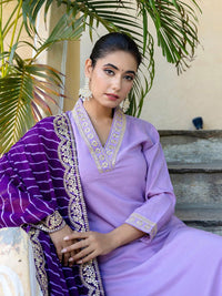 KALINI V-Neck Zari Mirror Work Kurta with Trousers & Dupatta