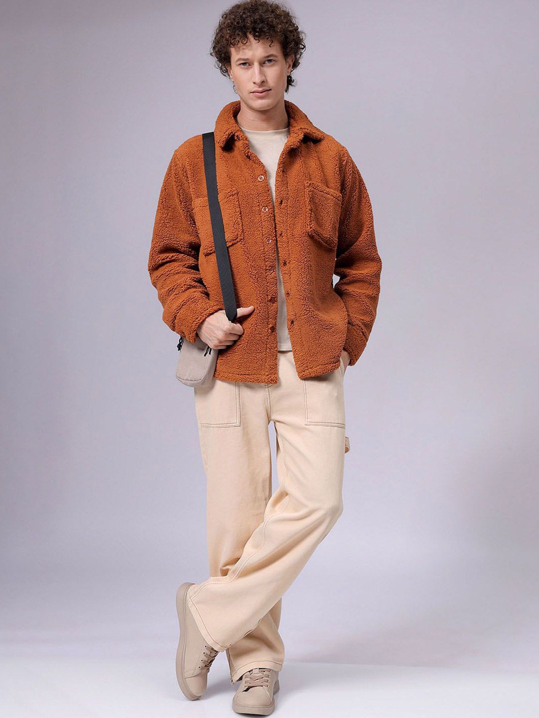 The Indian Garage Co Men Fleece Regular Fit Casual Winter Overshirt