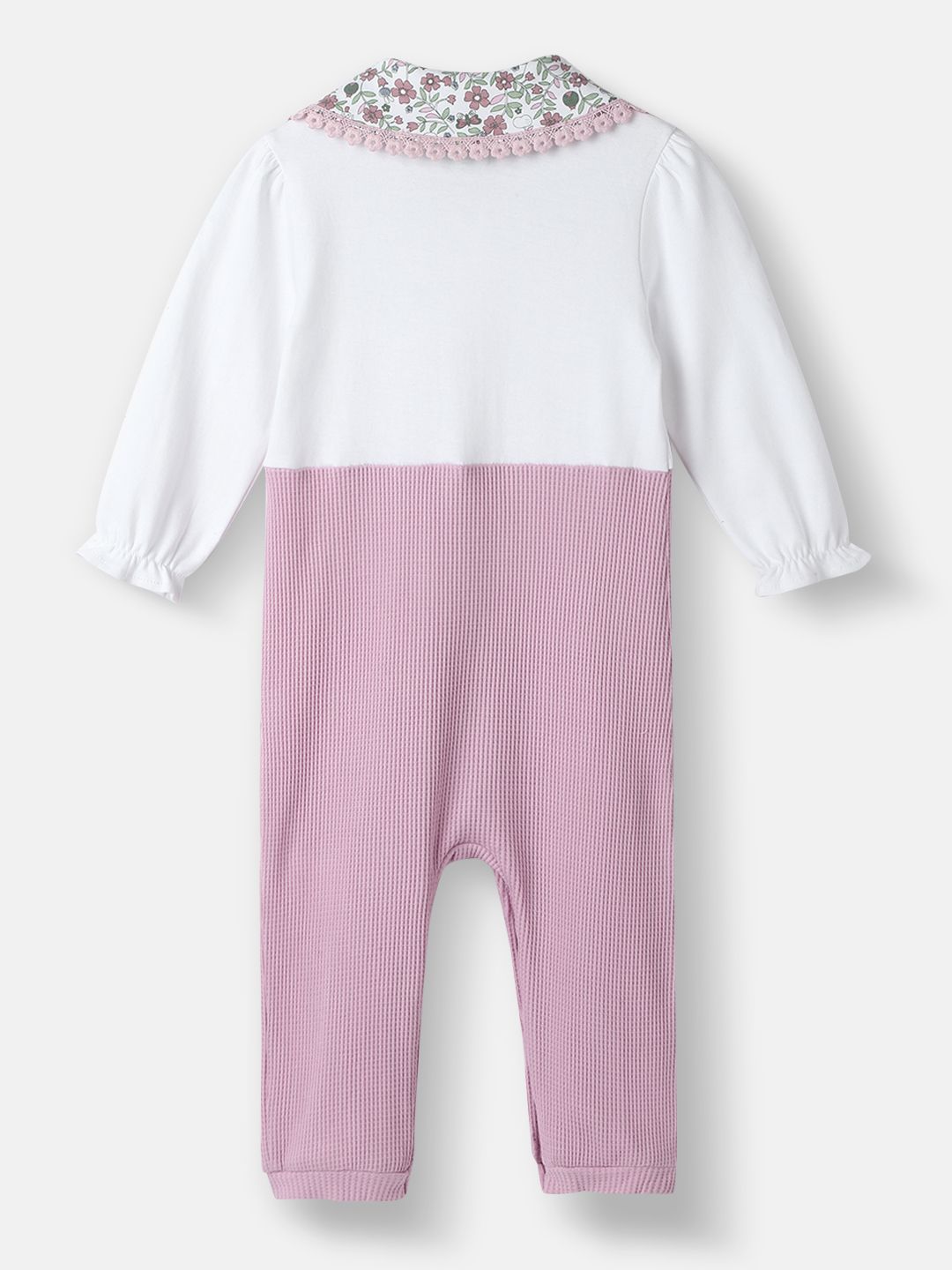 Nauti Nati Girls Cotton Textured Fabric Floral Embroidered Collared Jumpsuit