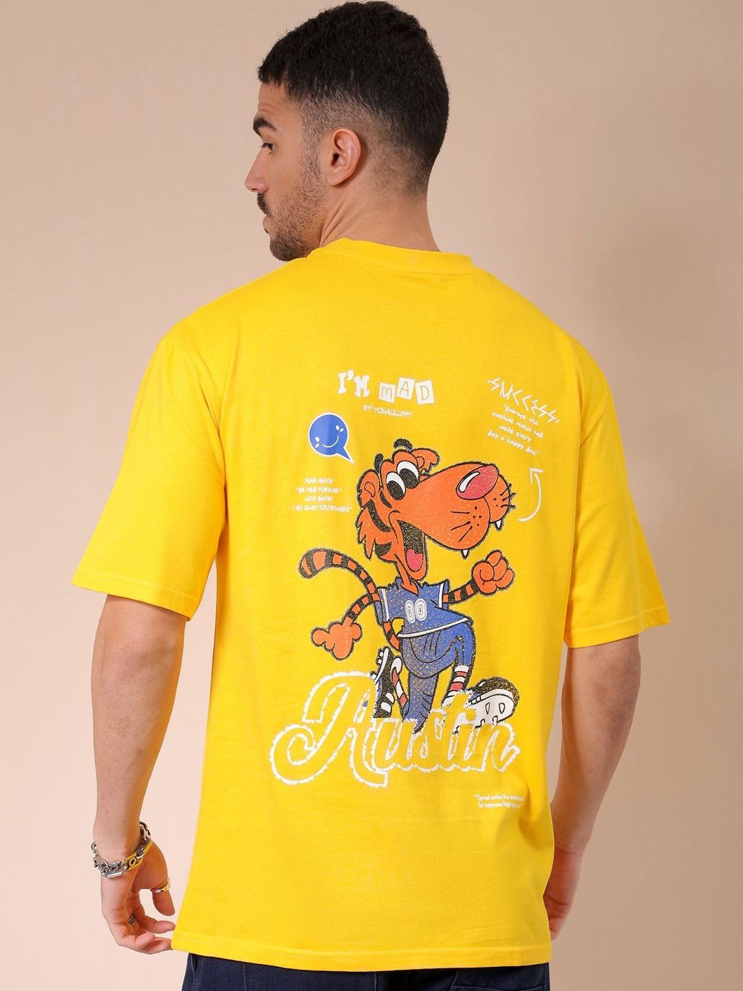 The Indian Garage Co Men Graphic Printed Round Neck Pure Cotton Oversized T-shirt