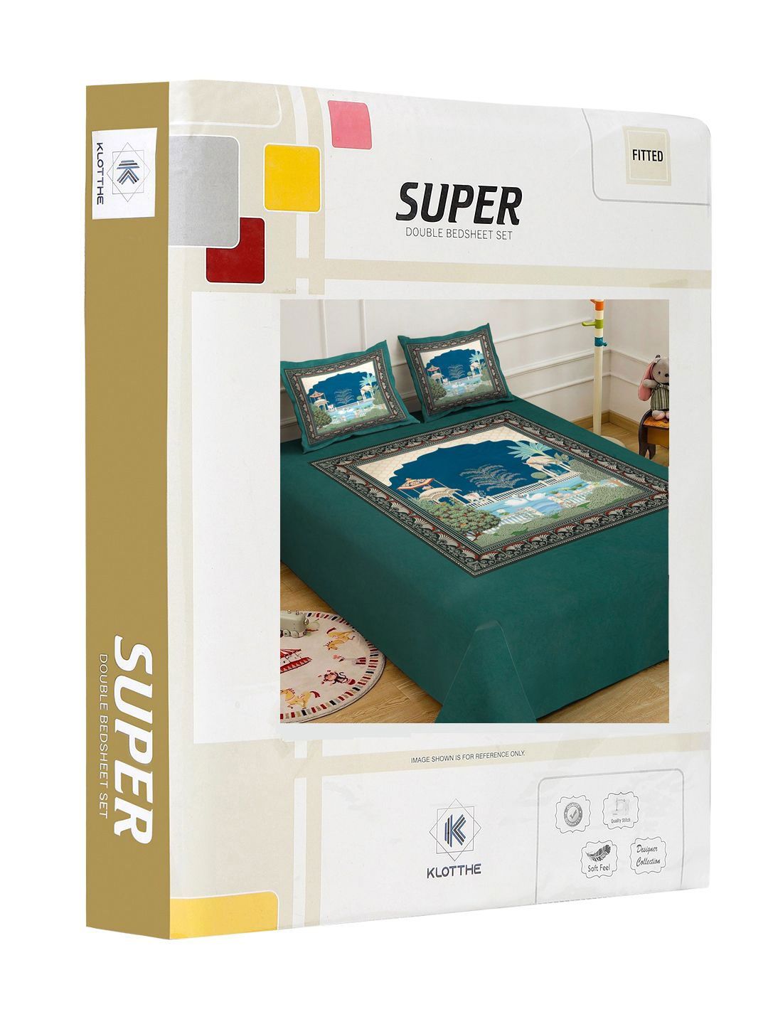 KLOTTHE Green Ethanic Printed Dilengkapi Cadar Katil King 300 TC Dengan 2 Sarung Bantal