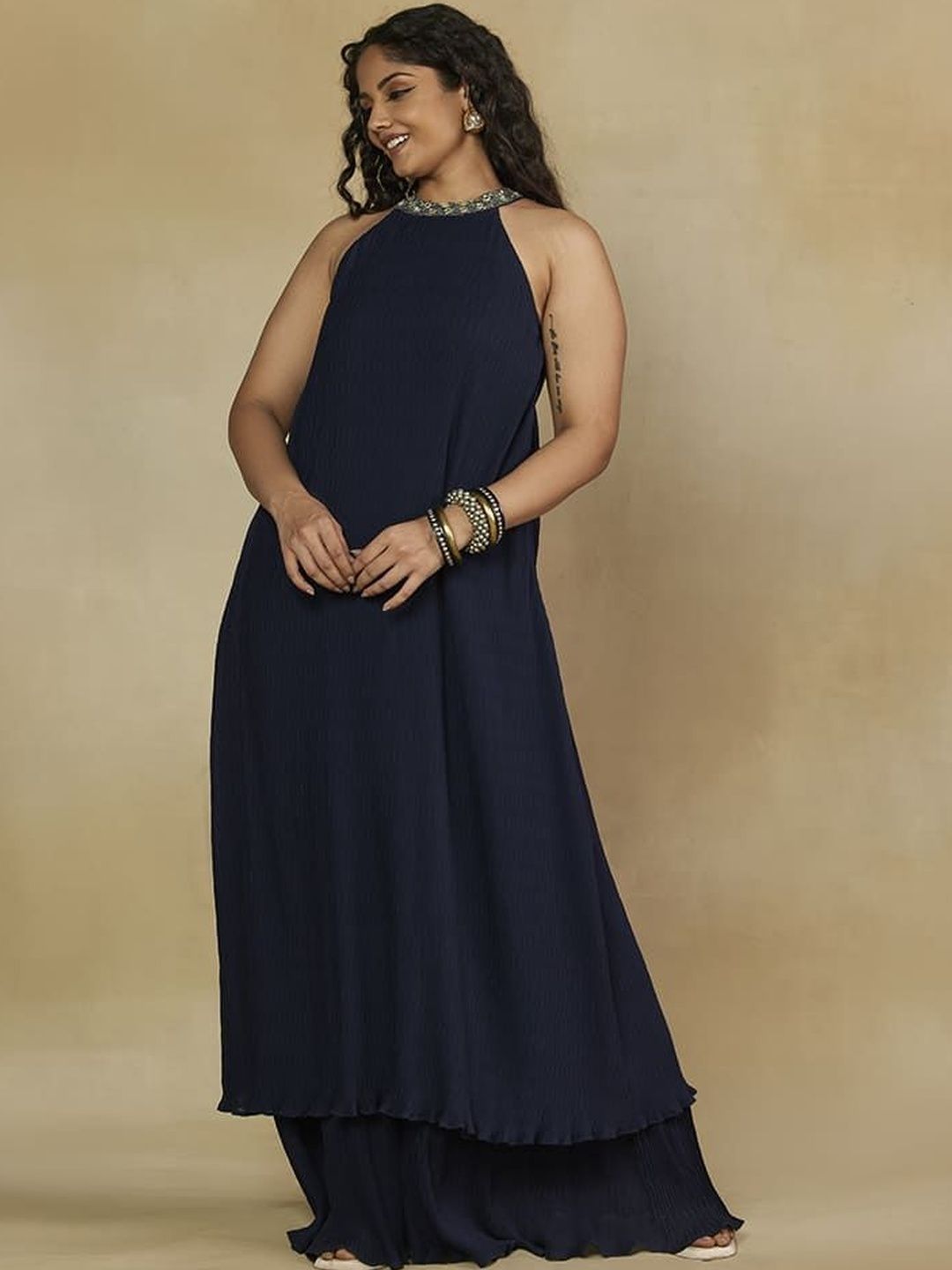 Mamicha Halter Leher Pakaian Maxi Georgette A-Line