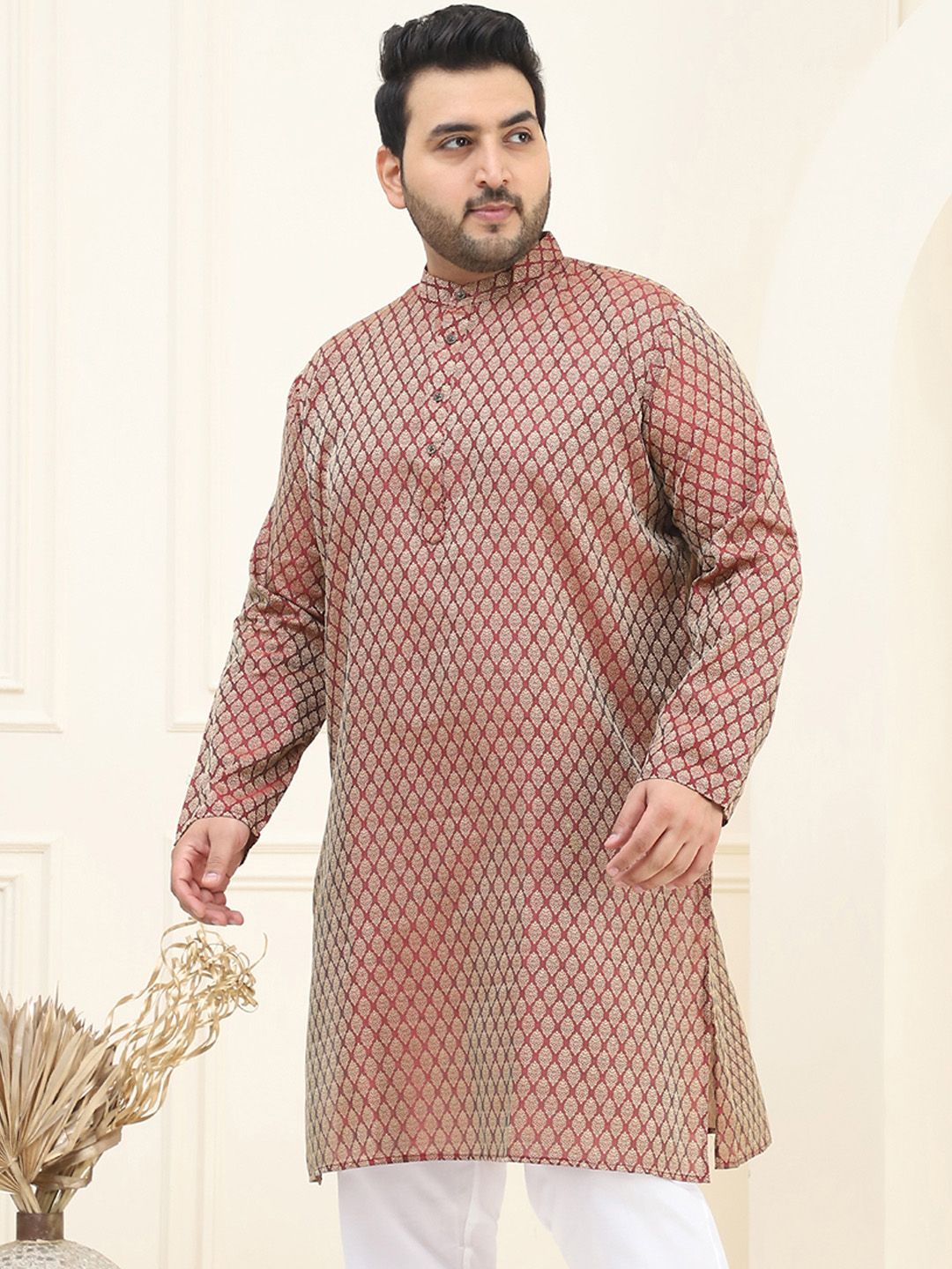 SOJANYA PLUS Plus Size Ethnic Motifs Woven Design Straight Kurta