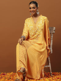 Rumah Chikankari Wanita Krep Kuning Chikankari Sulam Kurta