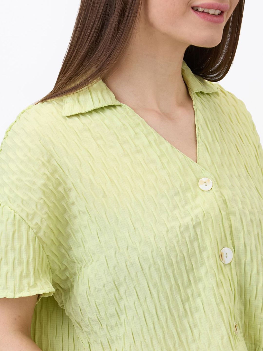 SPYKAR Women Boxy Fit Spread Collar Textured Casual Shirt