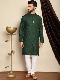 Anouk Leheriya Mirror Sequined Mandarin Collar Pure Cotton Kurta With Churidar