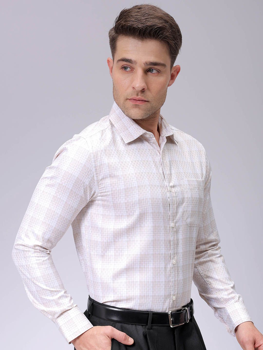 The Indian Garage Co. X Luxe Men Spread Collar Checked Slim Fit Formal Shirt