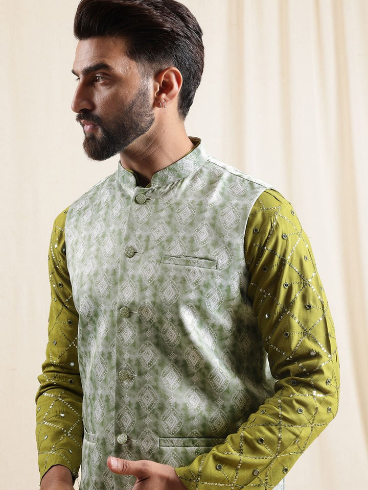 Anouk Men Embellished Regular Pure Cotton Kurta with Pyjamas With Nehru Jacket