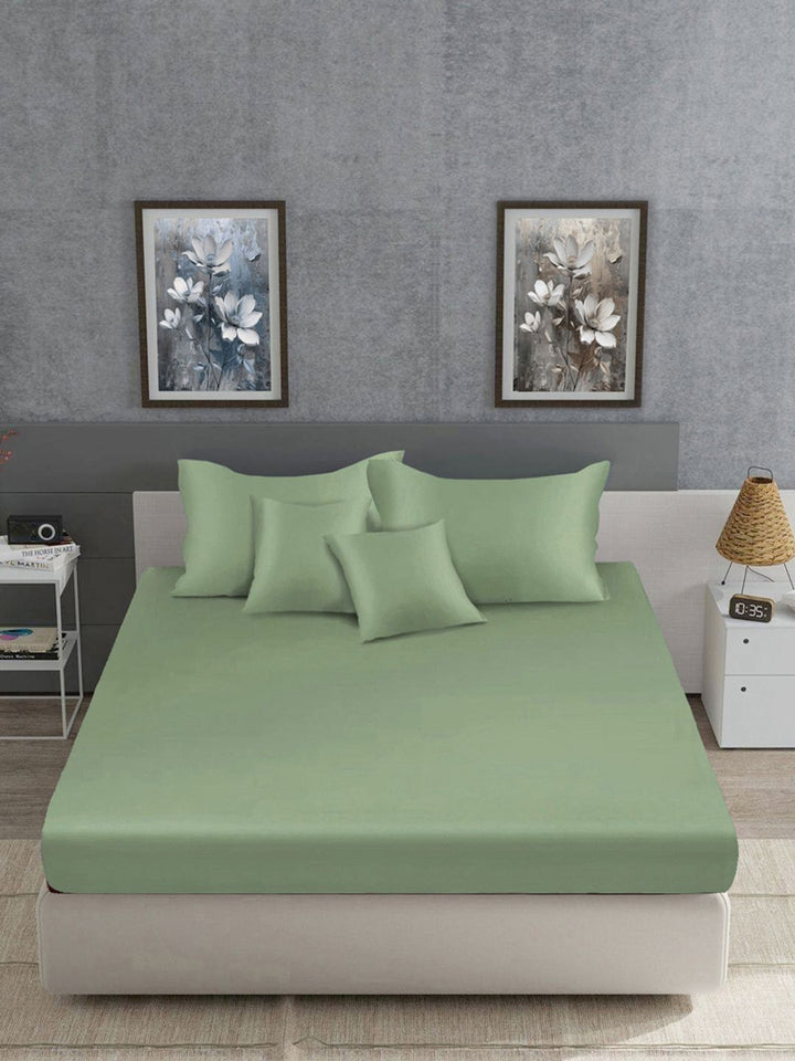 Myntra Elegant Homes Olive Green 400 TC Bedsheet with 2 Pillow Covers