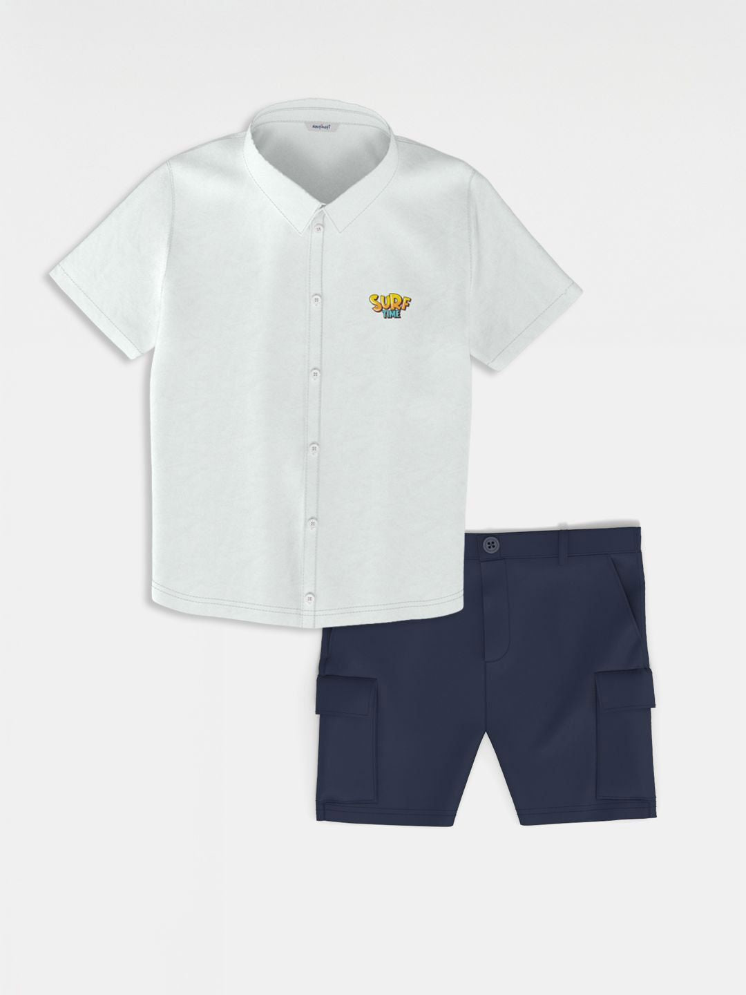 Nauti Nati Boys Printed Short Sleeves Pure Cotton Shirt With Shorts