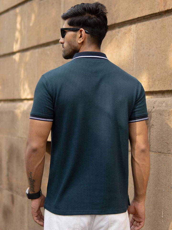Powerlook SS25 Textured Contrast Polo Collar T-Shirt