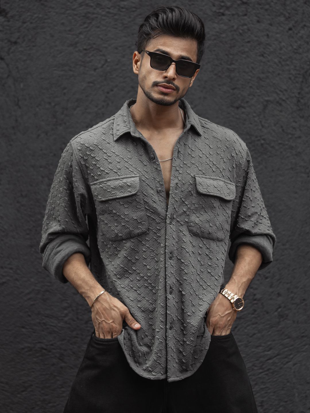 Powerlook Men Spread Collar Textured Regular Fit Casual Shirt