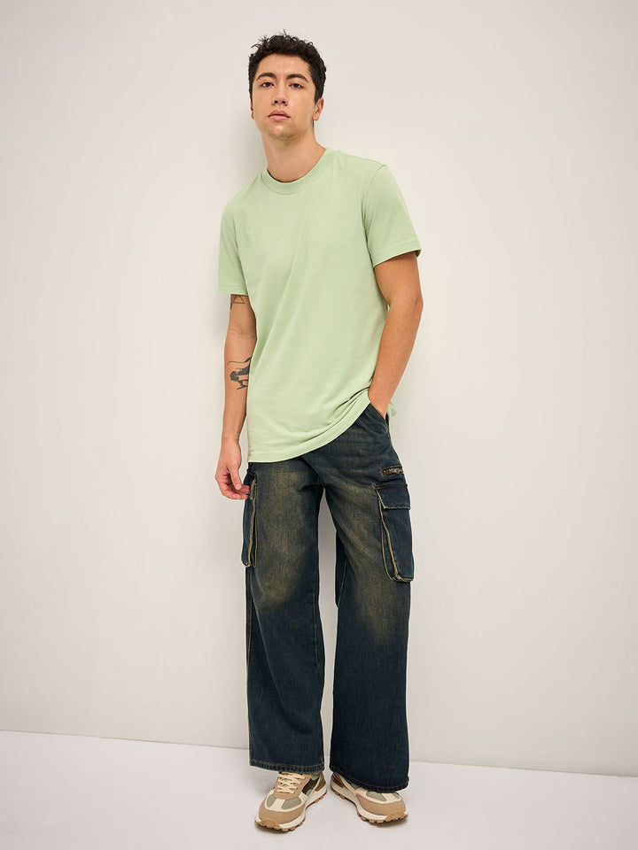 THE BEAR HOUSE Men Solid Round Neck Cotton T-shirt