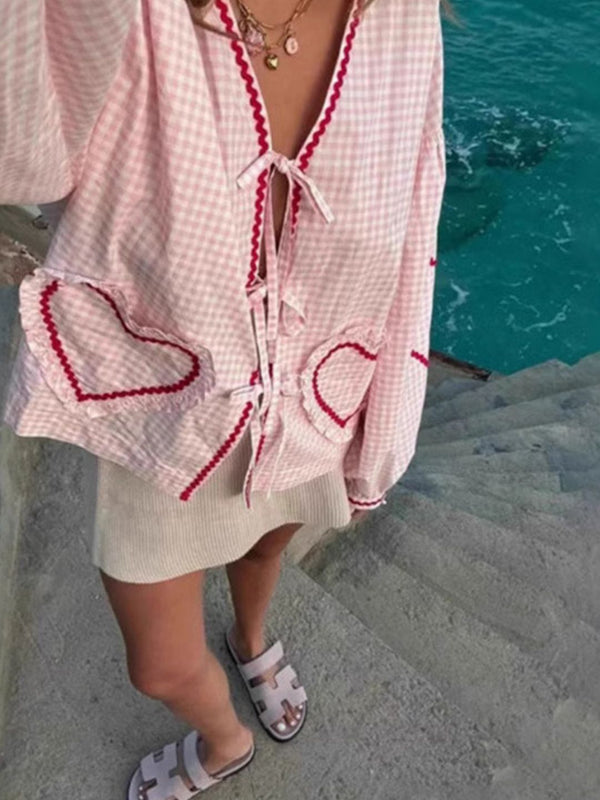 all about you Gingham Checked Spread Collar Oversized Casual Shirt