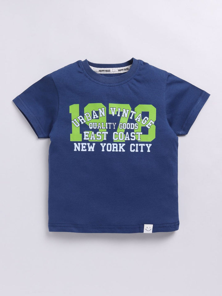 Happy Faces Kids Boys Typography Printed Pure Cotton T-Shirt