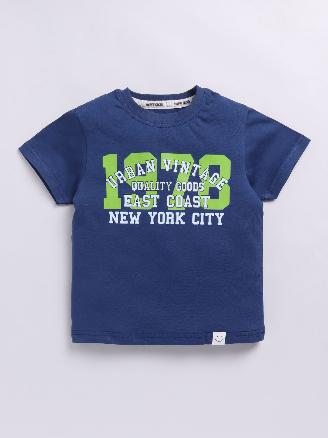 Happy Faces Kids Boys Typography Printed Pure Cotton T-Shirt