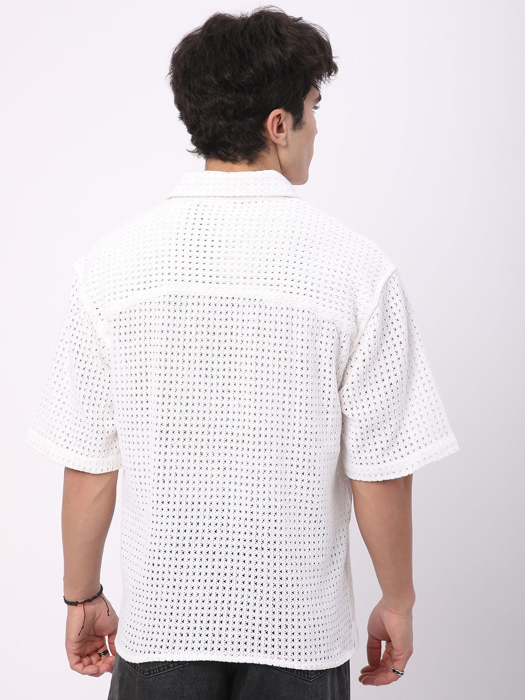 VASTRADO Oversized Classic Crochet Polo Collar Cotton T-Shirt