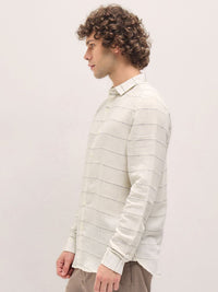 THE BEAR HOUSE Men Spread Collar Horizontal Striped Slim Fit Casual Shirt