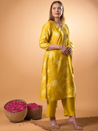 Mamicha Women Floral Printed Beads and Stones Pure Cotton Kurta with Trouser & Dupatta