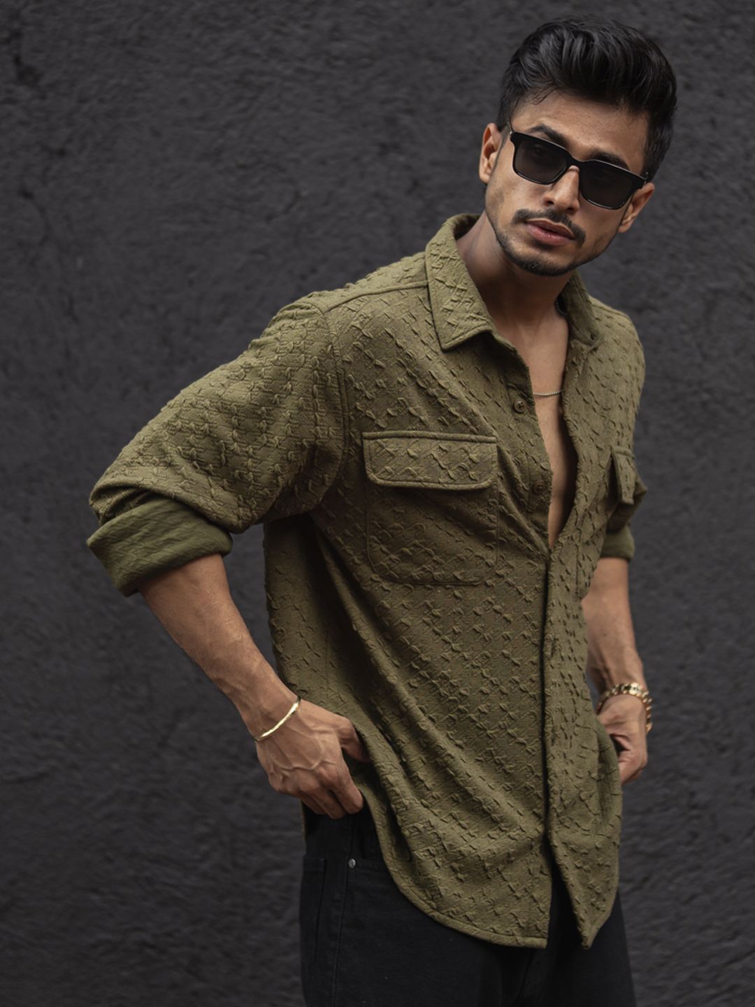 Powerlook Men Spread Collar Textured Relaxed Fit Casual Shirt