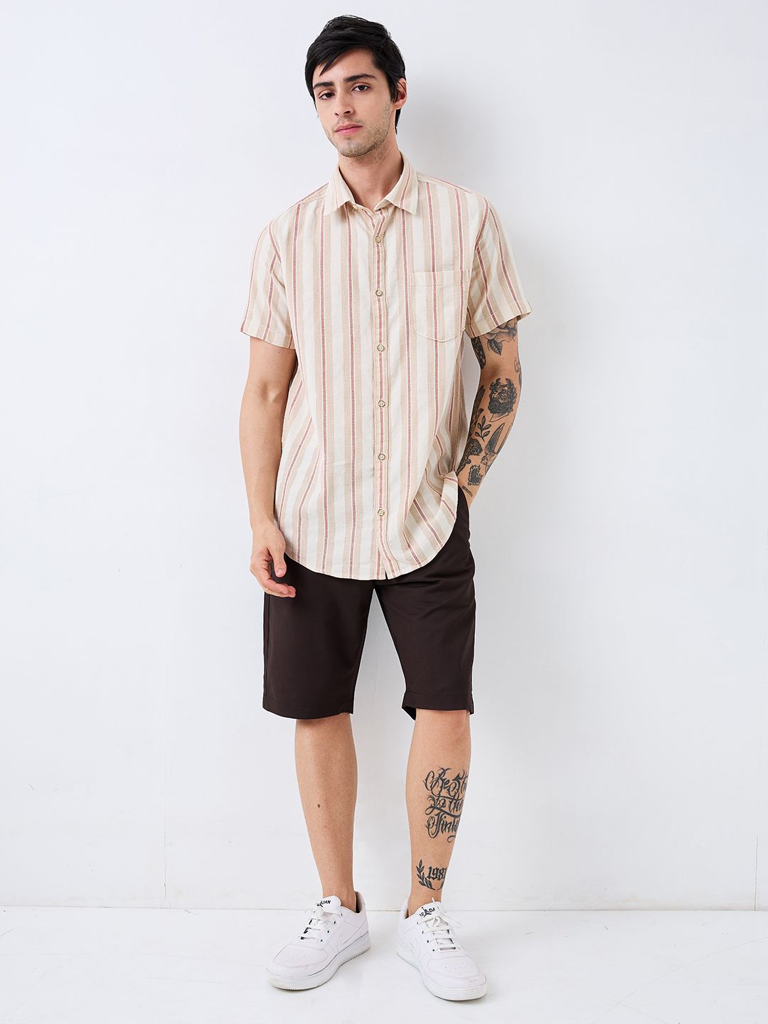 SPYKAR Men Spread Collar Vertical Striped Cotton Casual Shirt