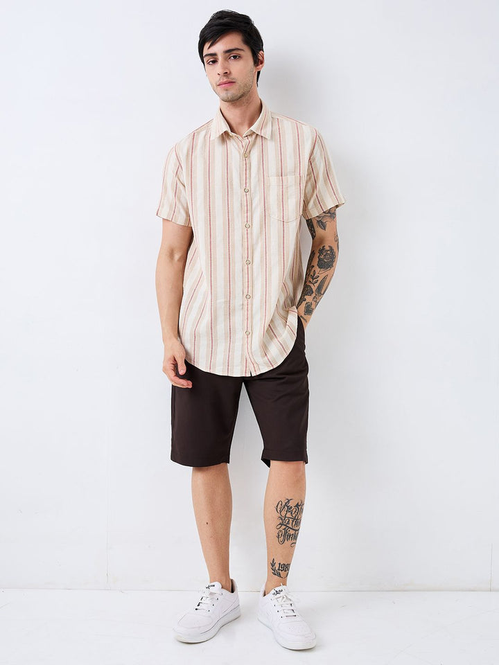 SPYKAR Men Spread Collar Vertical Striped Cotton Casual Shirt