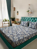 Aura Grey Leaf Polycotton 300 TC King Fine Bedsheet with 2 Pillow Covers-98 x 89 inches