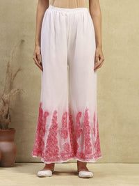 House of Chikankari Women White & Pink Georgette Chikankari Sulam Set Kurta