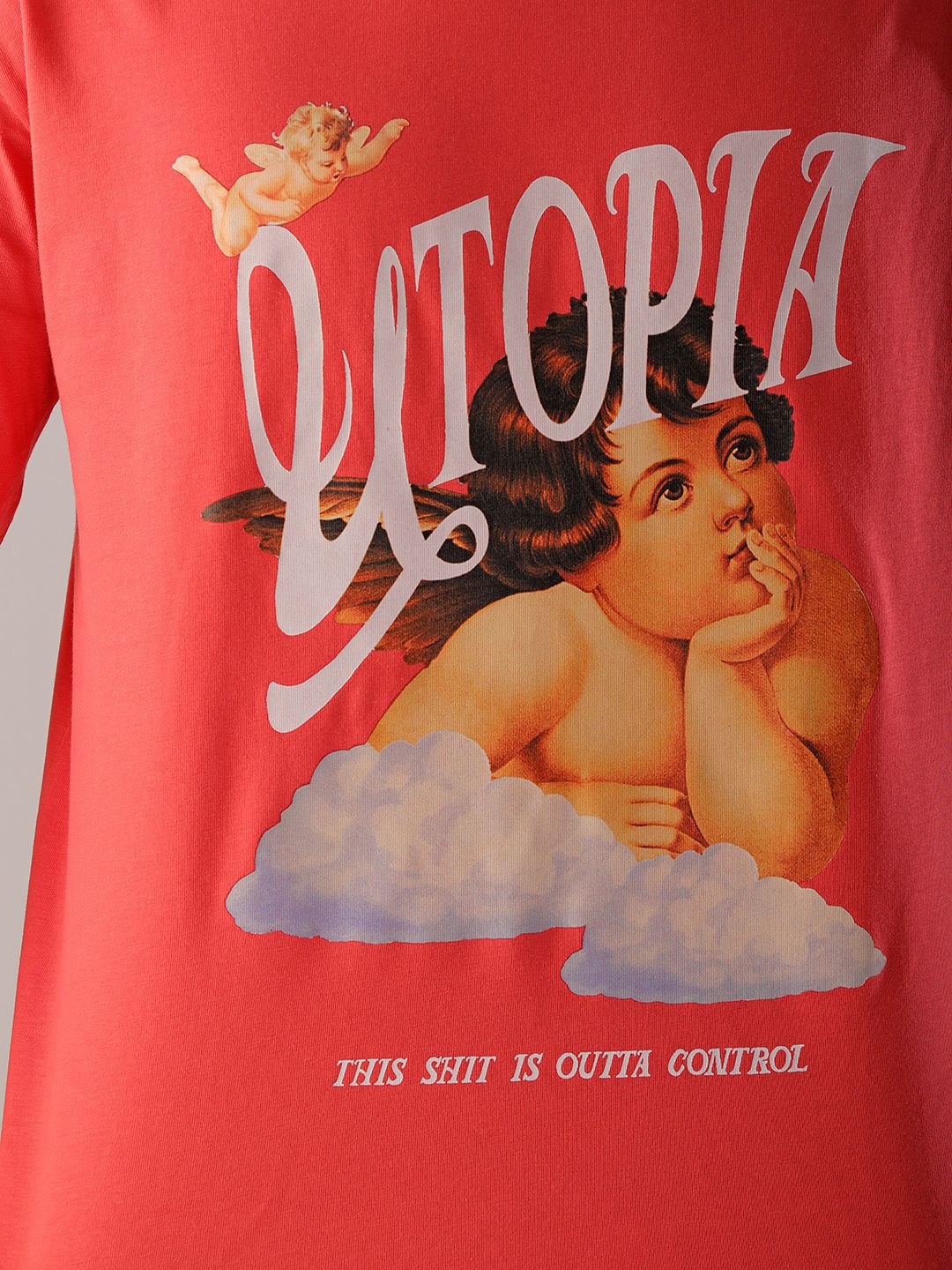 The Indian Garage Co Pure Cotton Typography Printed Boxy Oversized Round Neck T-shirt