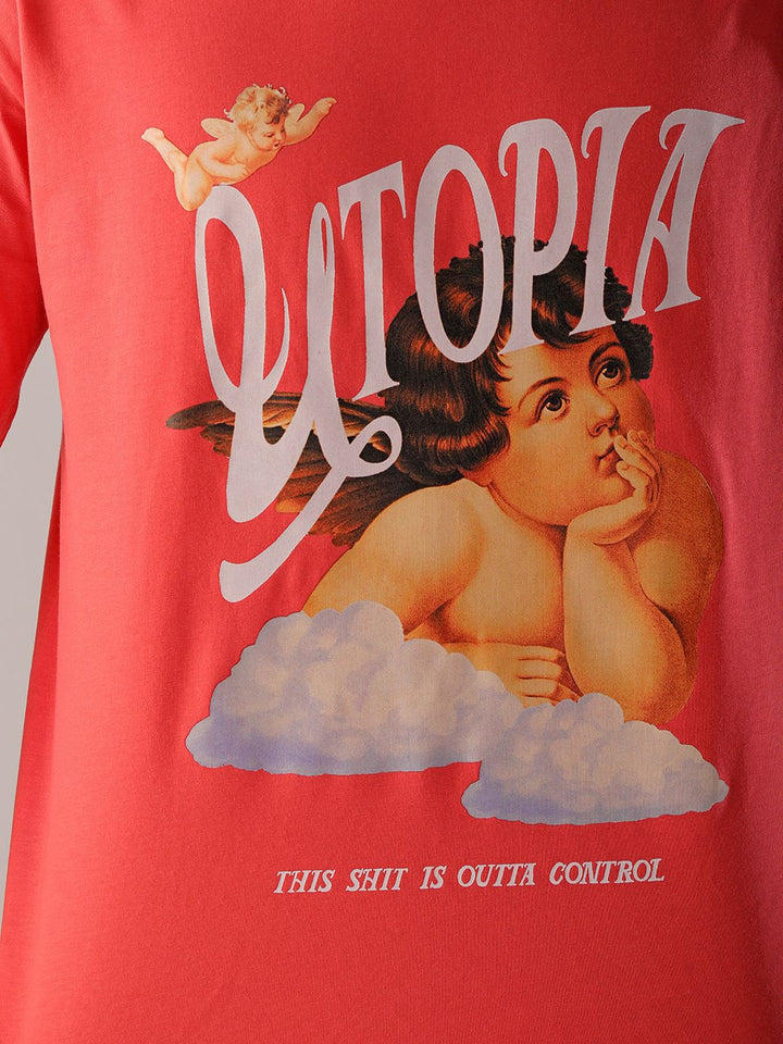 The Indian Garage Co Pure Cotton Typography Printed Boxy Oversized Round Neck T-shirt