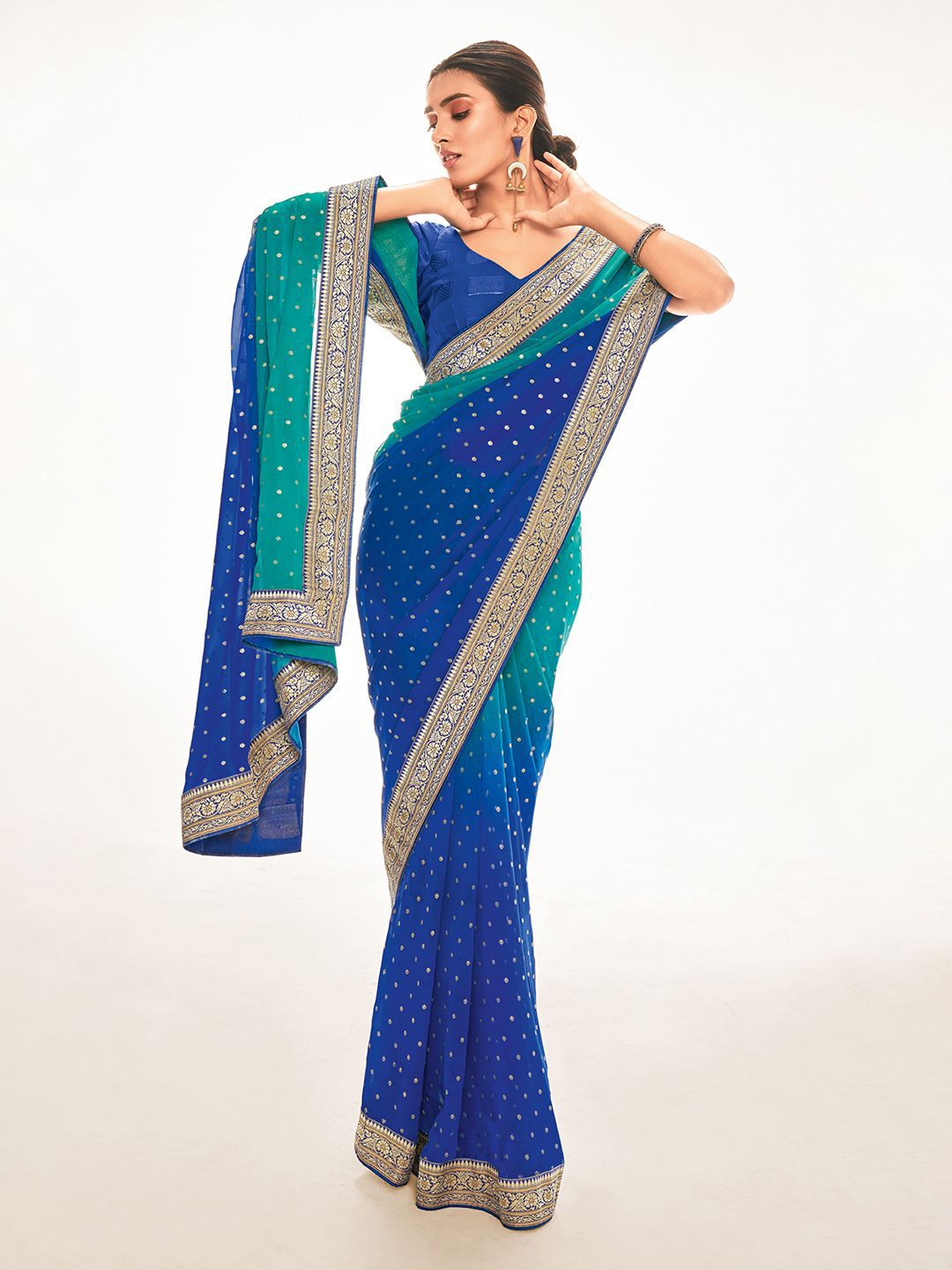 Saree mall Ombre Zari Silk Blend Sarees