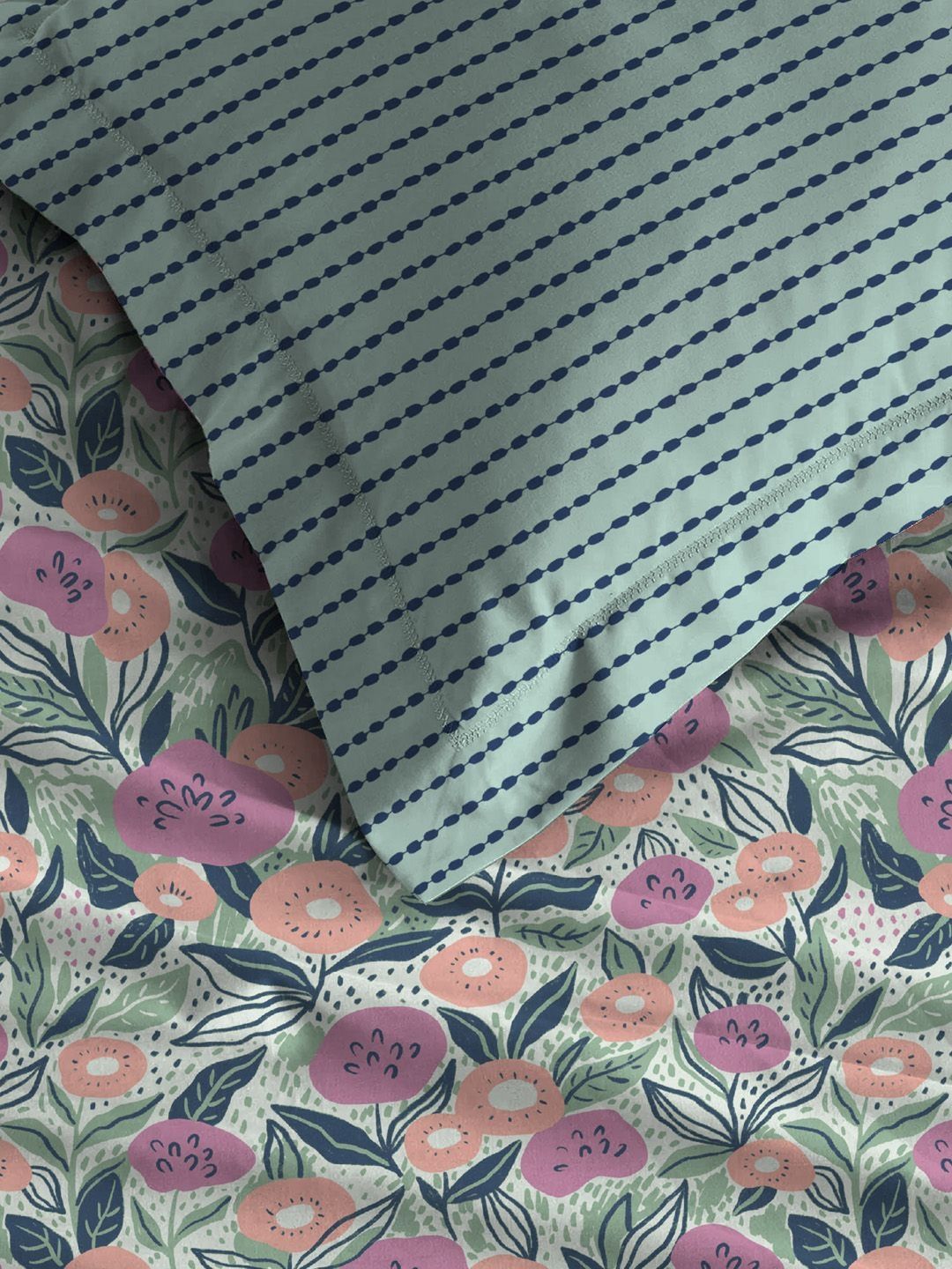 TRIDENT Jasmine Teal Moments Flat 120TC Queen Cotton Bedsheet Set