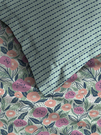 TRIDENT Jasmine Teal Moments Flat 120TC Queen Cotton Bedsheet Set